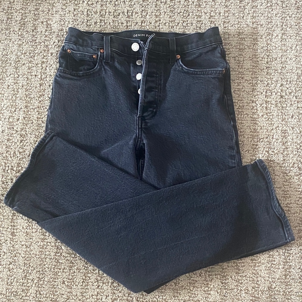 Denim Forum High-Rise Straight Black Jeans
